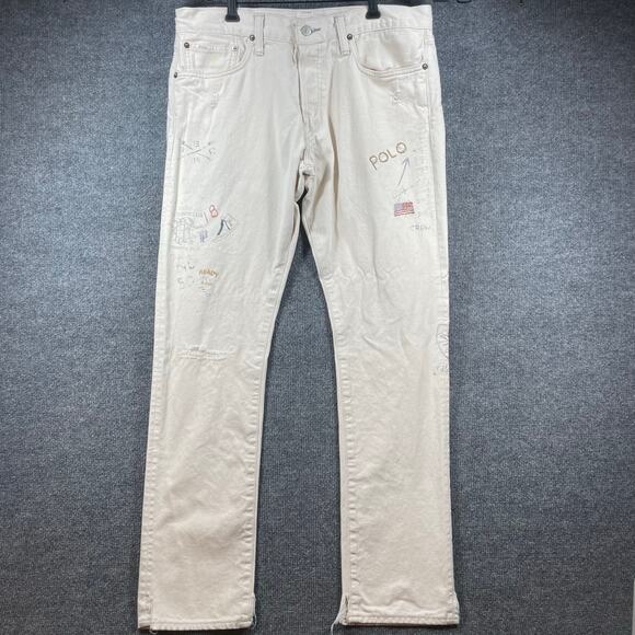 Polo Ralph Lauren The Sullivan Slim University Artwork 33X32 Cream Slim Jeans - Picture 1 of 15
